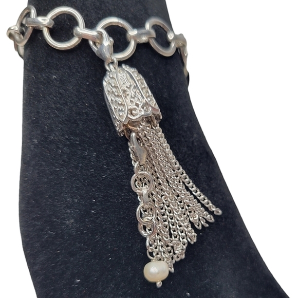 NWOT .925 Sterling Silver Flower Fringe Pearl Stone Bracelet Charm (Charm Only) - Picture 4 of 4